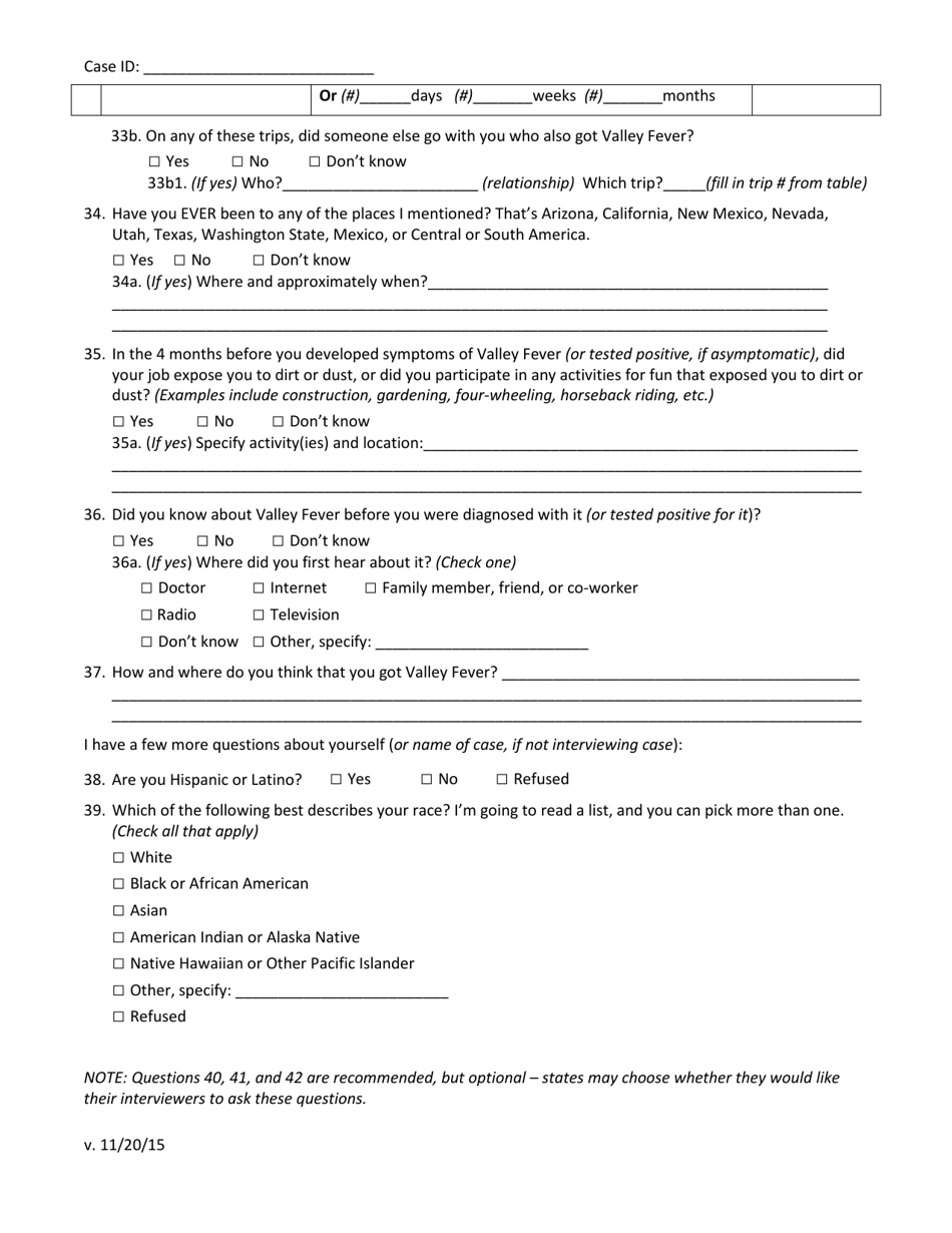 Case Report Form for Coccidioidomycosis (Valley Fever) Enhanced Surveillance - Ohio, Page 6