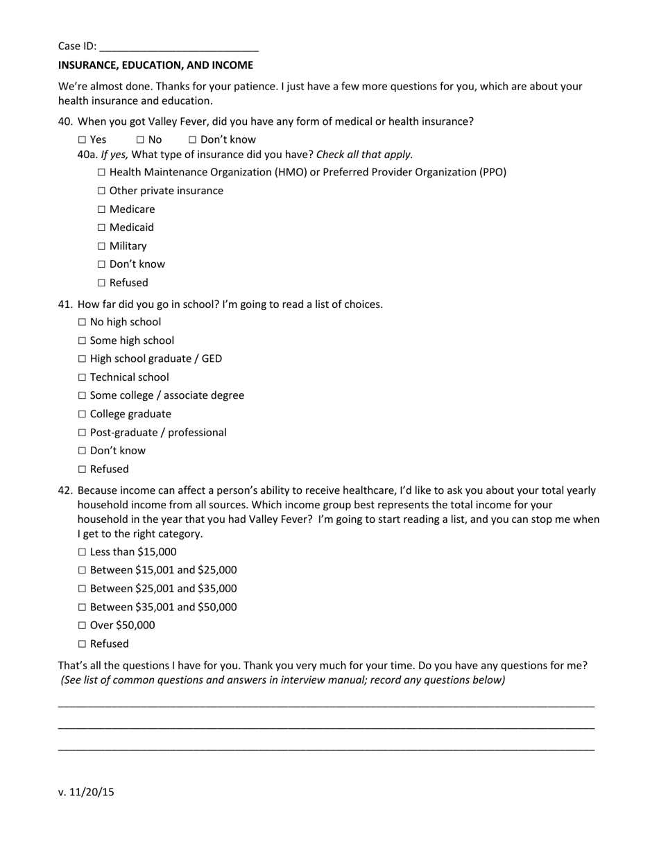 Case Report Form for Coccidioidomycosis (Valley Fever) Enhanced Surveillance - Ohio, Page 7