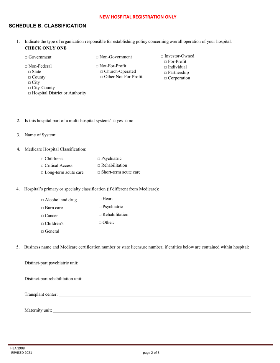 Form HEA1908 New Hospital Registration Form - Ohio, Page 2