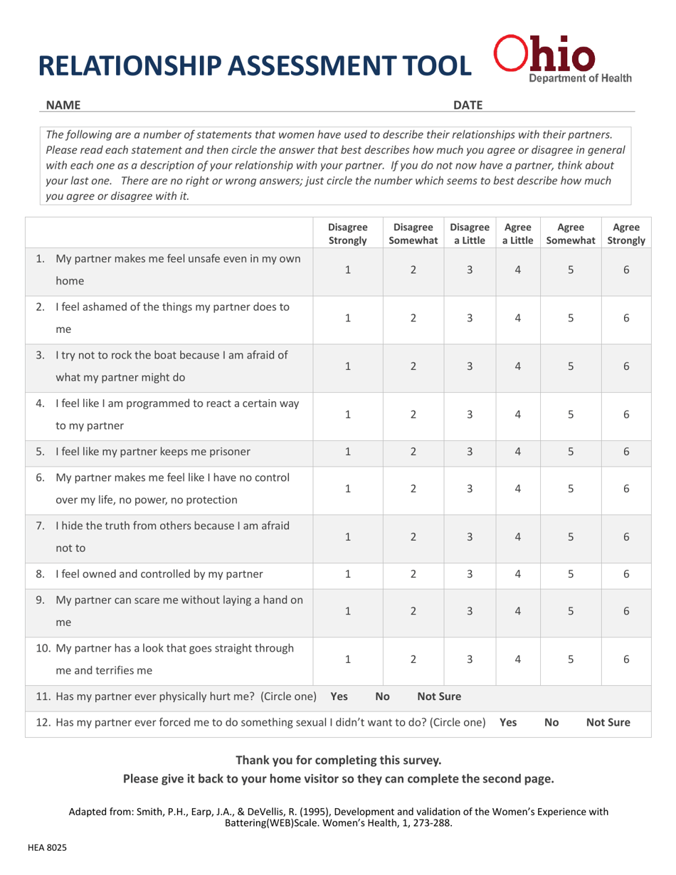 Form HEA8025 Relationship Assessment Tool - Ohio, Page 1