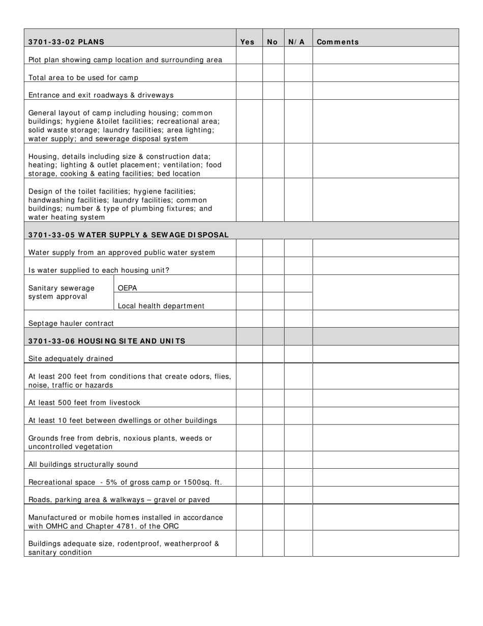 Ohio Agricultural Migrant Labor Camp Plan Review Application ...