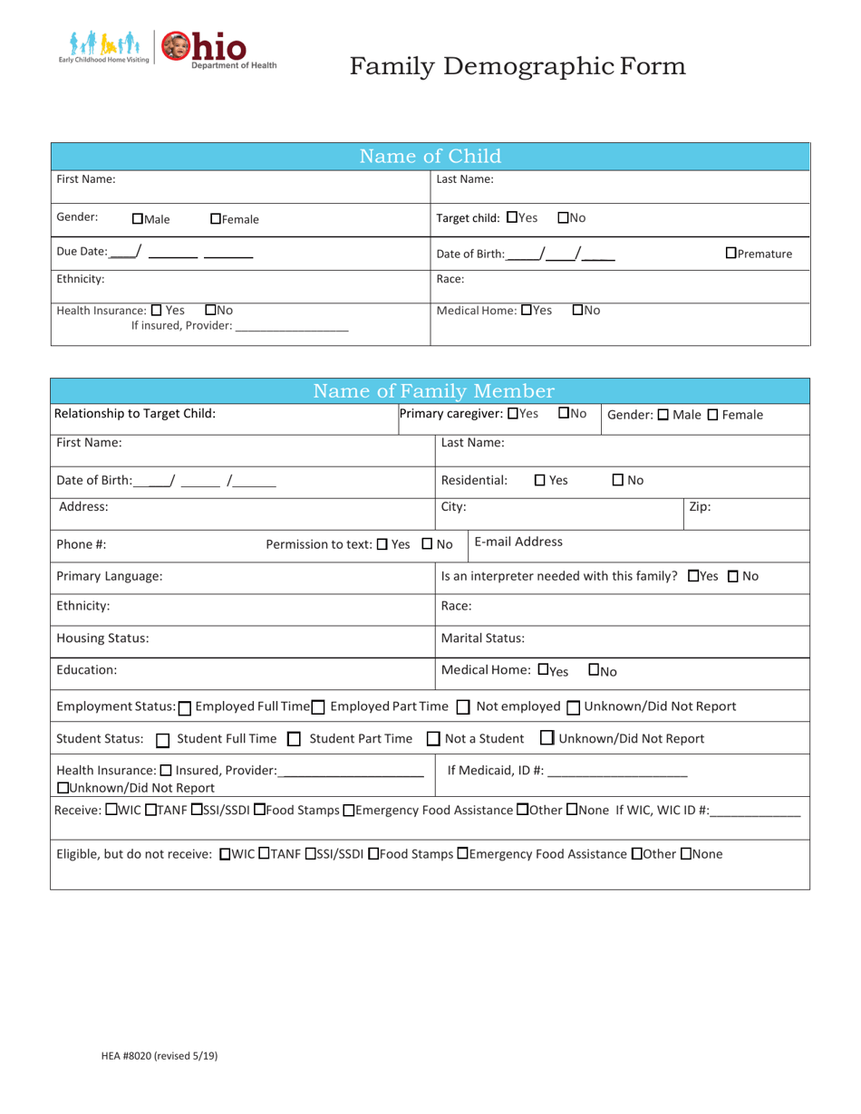 Form HEA8020 Family Demographic Form - Ohio, Page 1