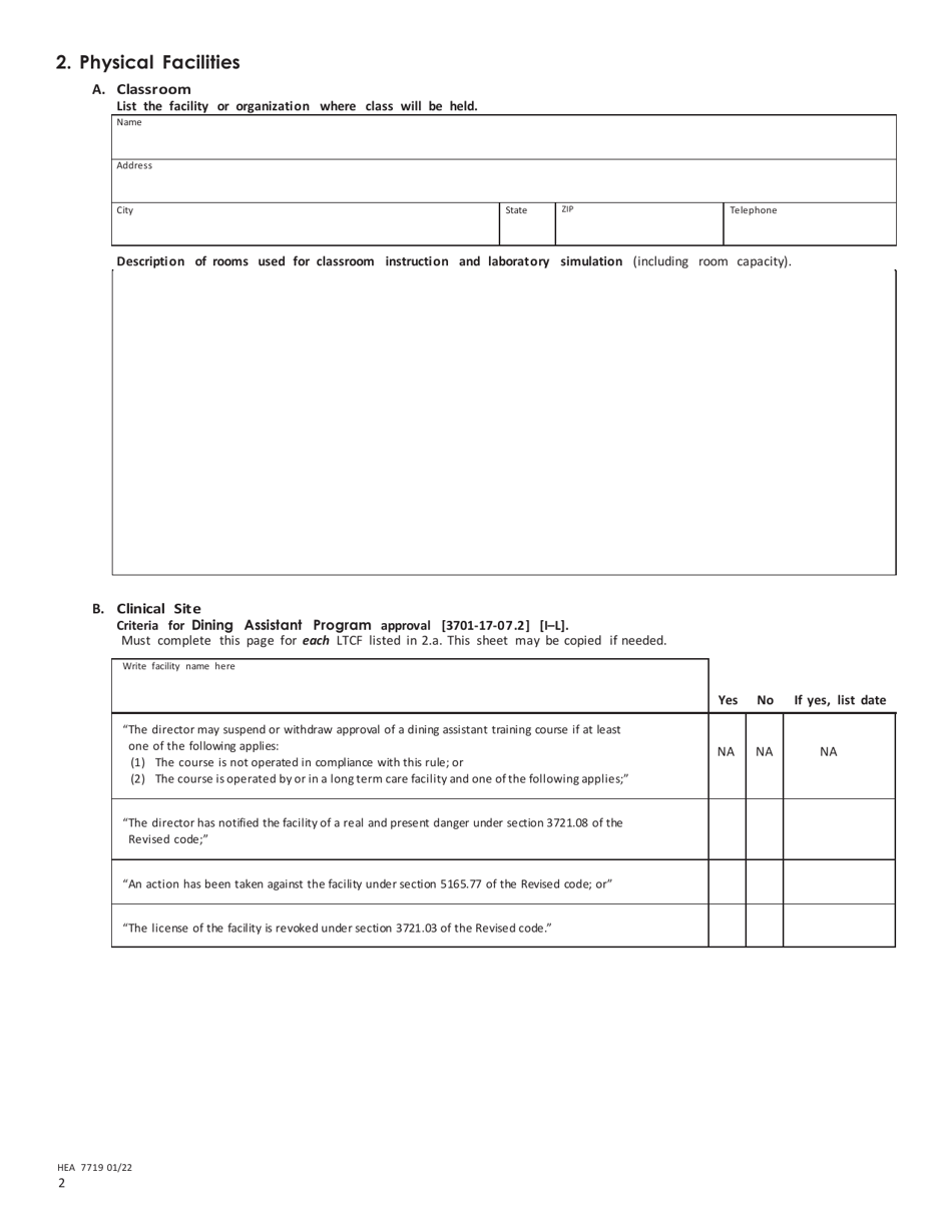 Form HEA7719 Application for Approval - Dining Assistant Program - Ohio, Page 5