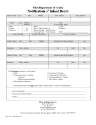 Document preview: Form HEA7721 Notification of Infant Death - Ohio