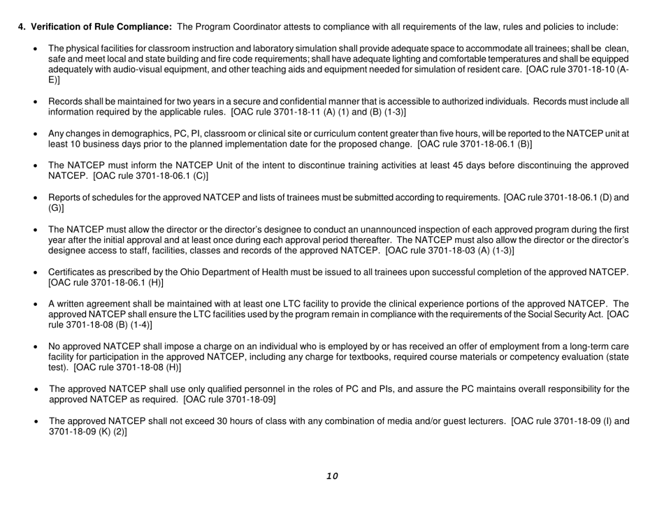 Form HEA7750 Application for Initial Approval - Nurse Aide Training and Competency Evaluation Program (Natcep) - Ohio, Page 10