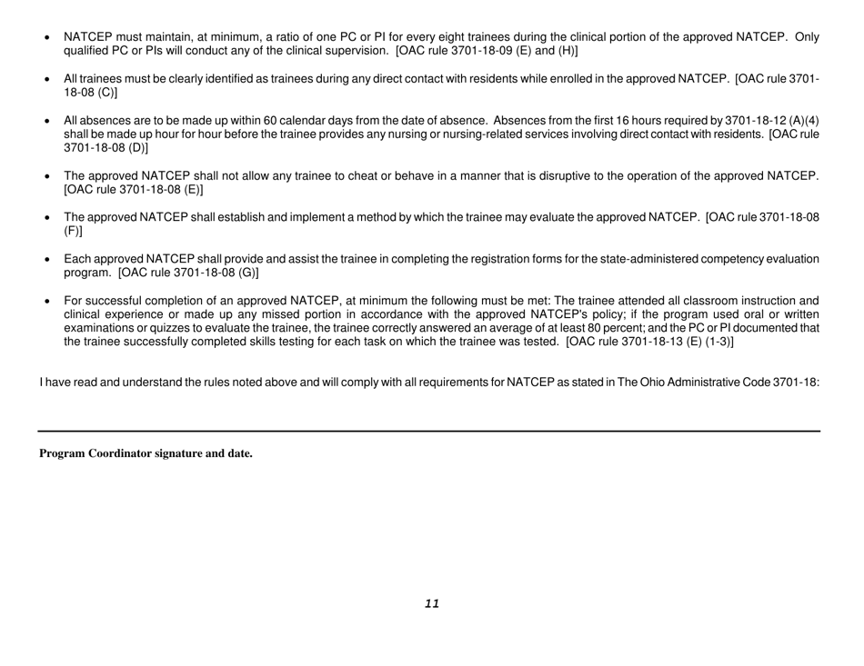Form HEA7750 Application for Initial Approval - Nurse Aide Training and Competency Evaluation Program (Natcep) - Ohio, Page 11