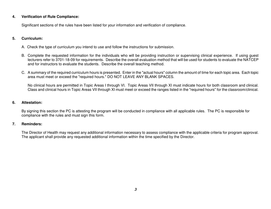 Form HEA7750 Application for Initial Approval - Nurse Aide Training and Competency Evaluation Program (Natcep) - Ohio, Page 3