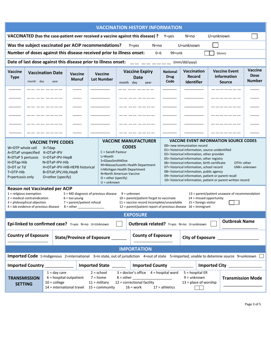 Appendix 11-4 Pertussis Surveillance Worksheet, Page 3