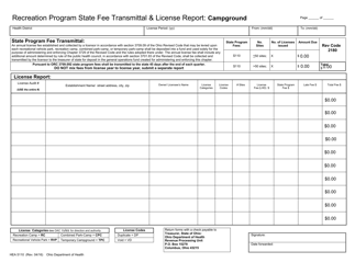 Form HEA5110 Recreation Program State Fee Transmittal and License Report: Campground - Ohio