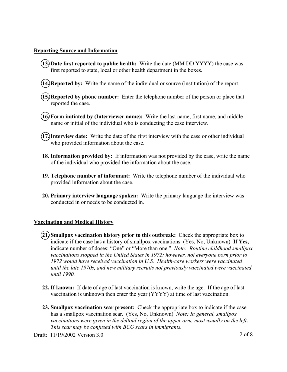 Form 1 Smallpox Post-event Surveillance Form - Ohio, Page 4