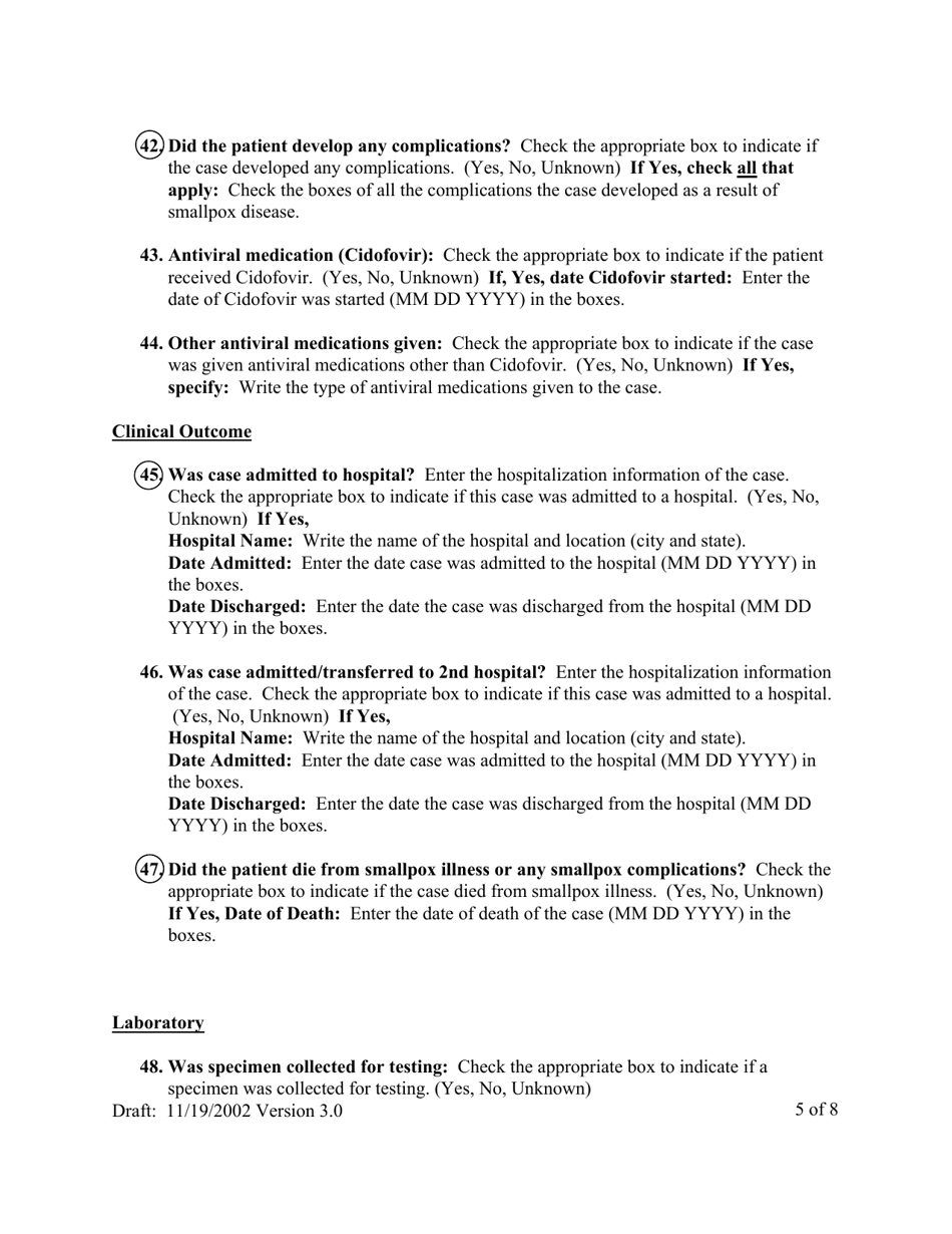Form 1 Smallpox Post-event Surveillance Form - Ohio, Page 7