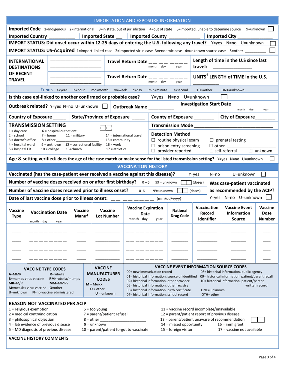 Appendix 10-4 Mumps Surveillance Worksheet, Page 3