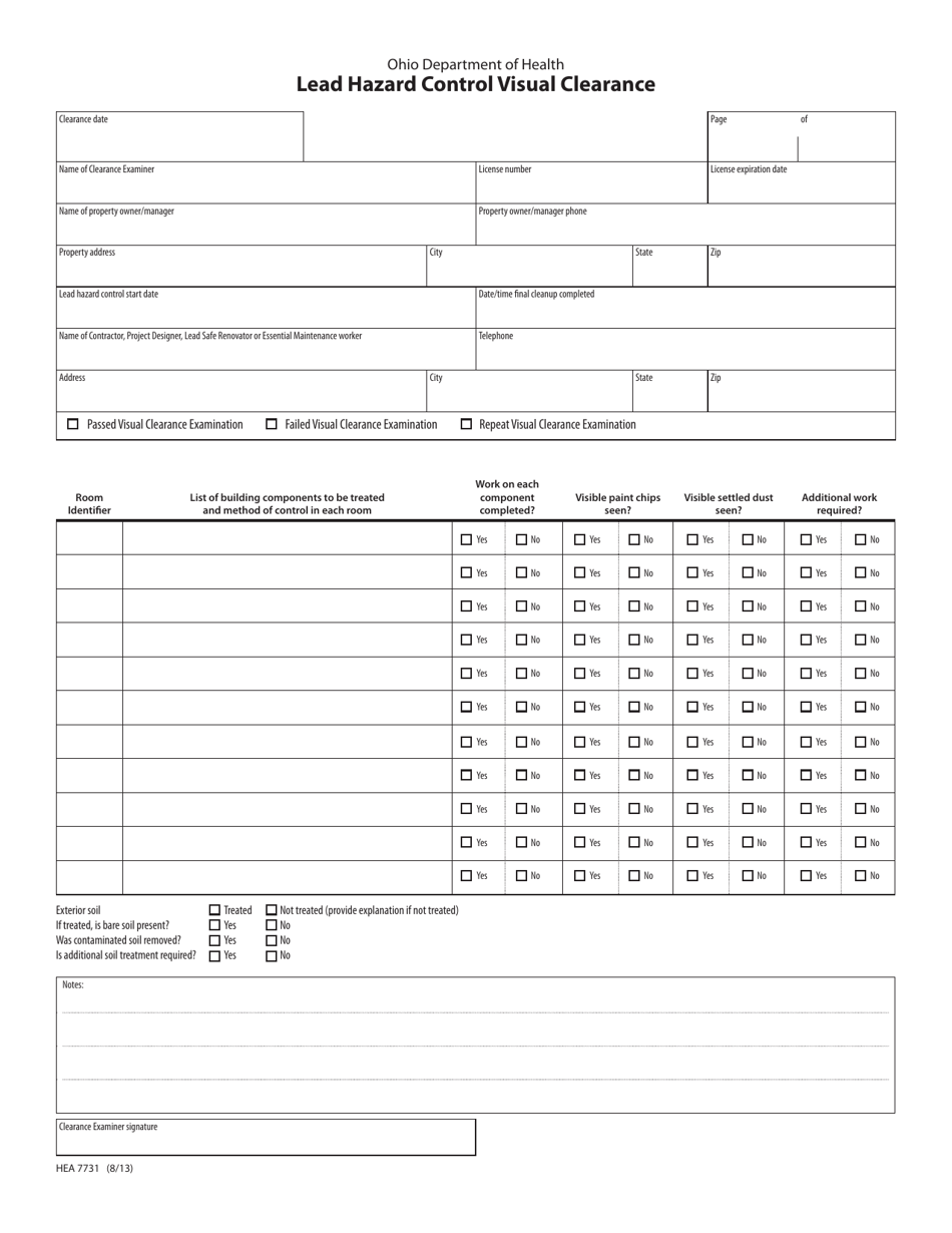 Form HEA7731 Lead Hazard Control Visual Clearance - Ohio, Page 1