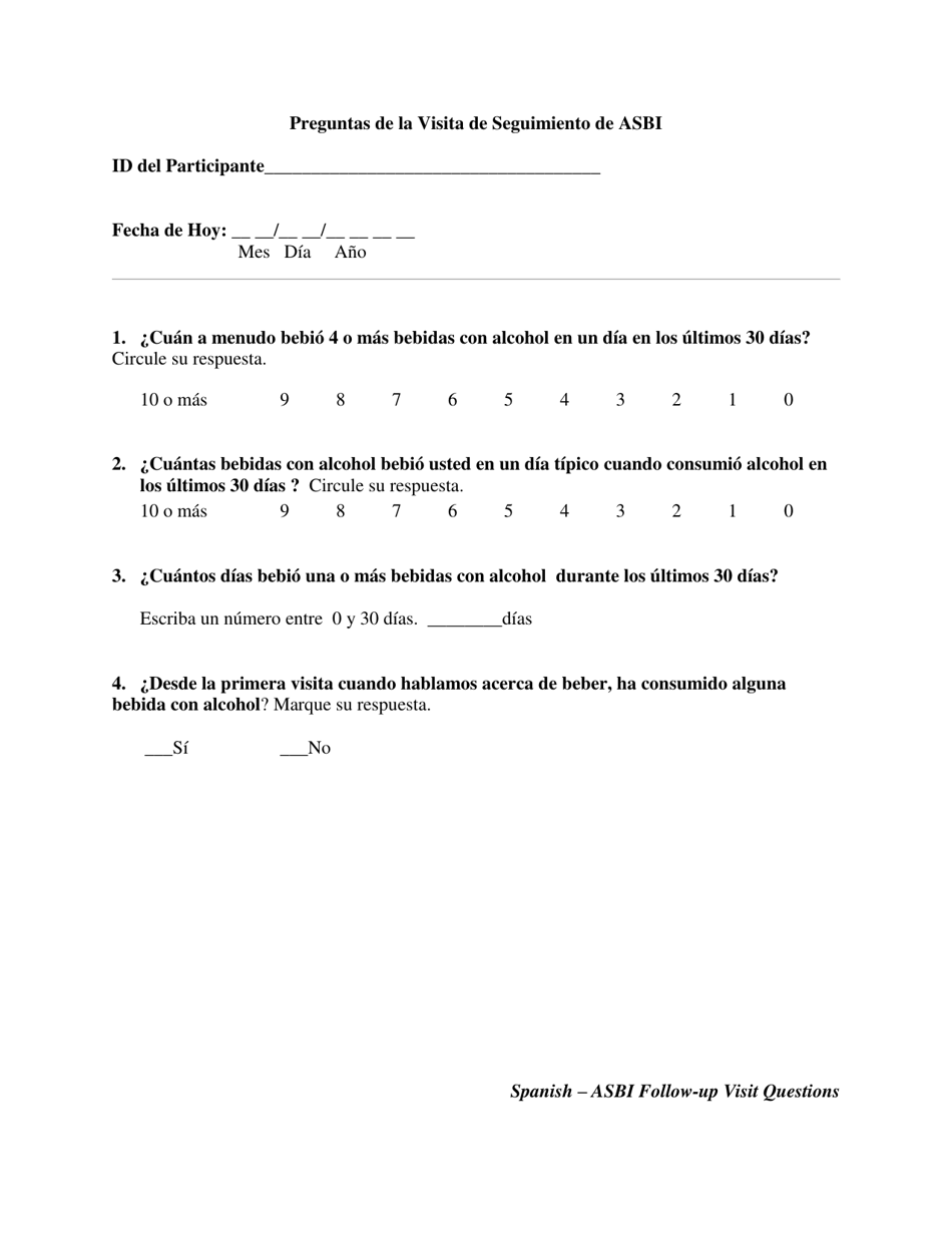 Preguntas De La Visita De Seguimiento De Asbi - Ohio (Spanish), Page 1