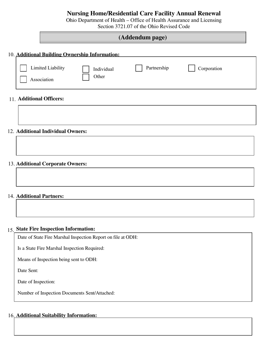 Form HEA1633 Nursing Home / Residential Care Facility Annual Renewal - Ohio, Page 3