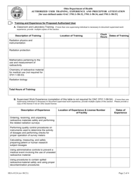 Form HEA0124 Authorized User Training, Experience and Preceptor Attestation - Ohio, Page 2
