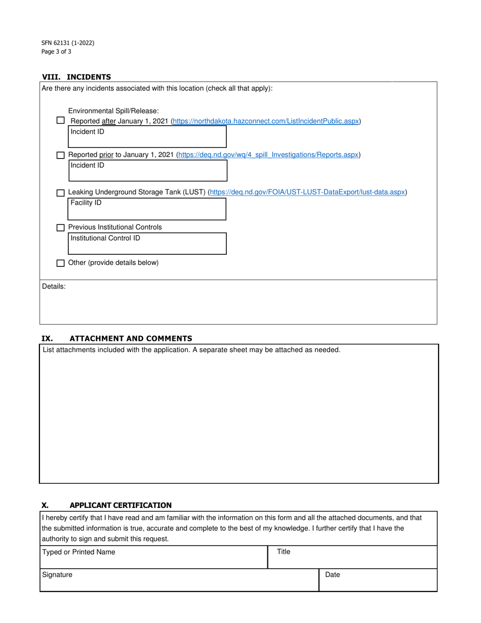 Form SFN62131 Voluntary Response Actions Application - North Dakota, Page 3