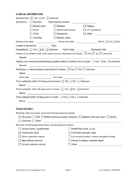 Ohio Case Investigation Form - Amebiasis, Giardiasis, Salmonellosis &amp; Shiga Toxin-Producing E. Coli - Ohio, Page 3