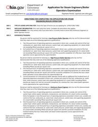Form DIC1022 &quot;Application for Steam Engineers/Boiler Operators Examination&quot; - Ohio