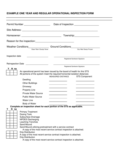 Example One Year and Regular Operational Inspection Form - Ohio