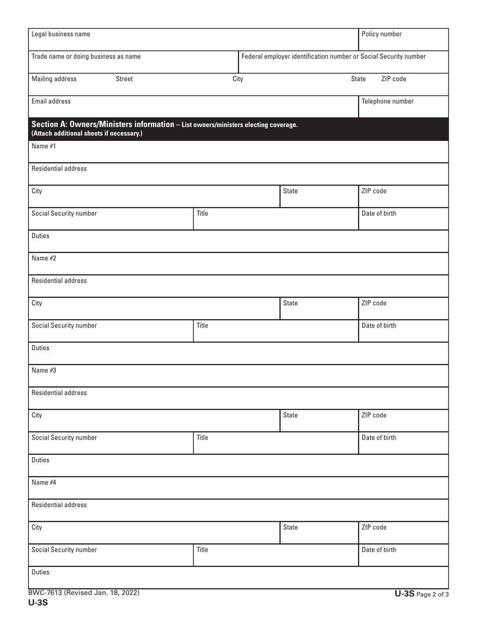 Form U-3S (BWC-7613) Download Printable PDF or Fill Online Application ...