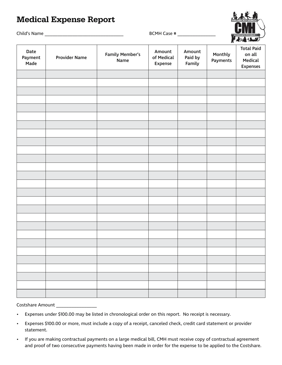 Ohio Medical Expense Report - Children With Medical Handicaps Program ...