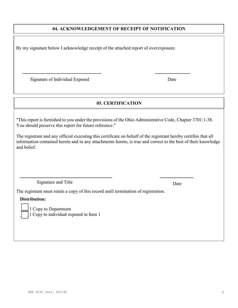 Form HEA5530 Confidential Employers Presumptive Overexposure Report - Ohio, Page 2