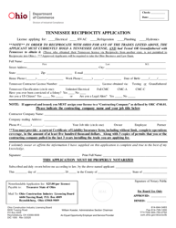 Form DIC1550 &quot;Tennessee Reciprocity Application&quot; - Ohio