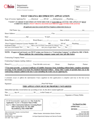 Form DIC3529 &quot;West Virginia Reciprocity Application&quot; - Ohio