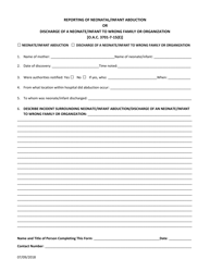 Document preview: Reporting of Neonatal/Infant Abduction or Discharge of a Neonate/Infant to Wrong Family or Organization - Ohio