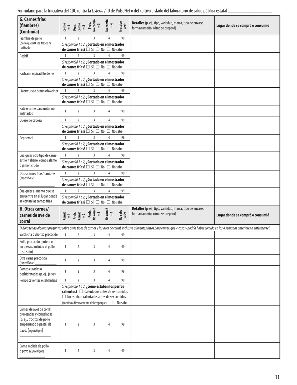 Formulario Como Parte Del CDC Contra La Listeria (Spanish), Page 11
