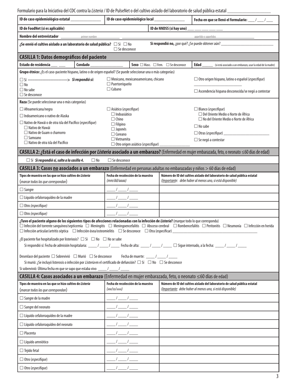 Formulario Como Parte Del CDC Contra La Listeria Fill Out, Sign