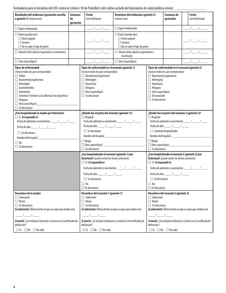 Formulario Como Parte Del CDC Contra La Listeria (Spanish), Page 4
