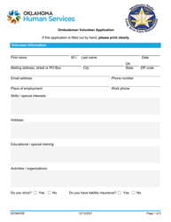 Form 02OM003E &quot;Ombudsman Volunteer Application&quot; - Oklahoma