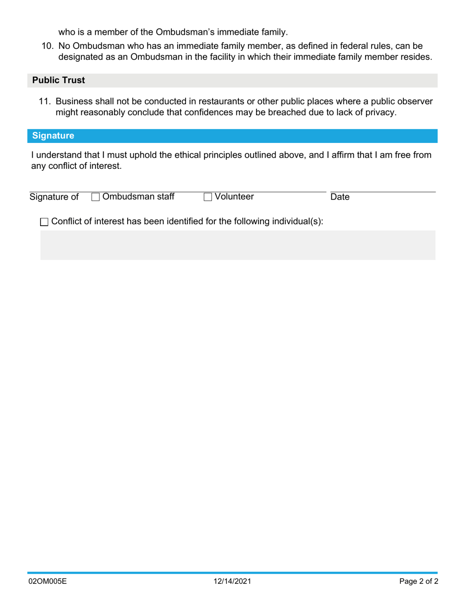 Form 02OM005E Conflict of Interest Statement and Ethical Guidelines for Supervisors - Oklahoma, Page 2