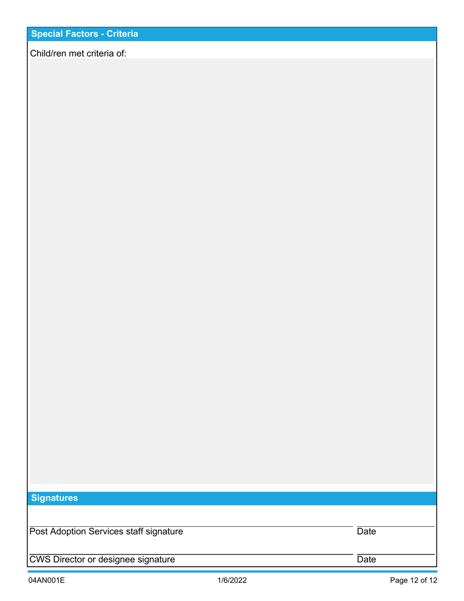Form 04AN001E (DCFS-54) Adoption Assistance Application - Oklahoma, Page 12