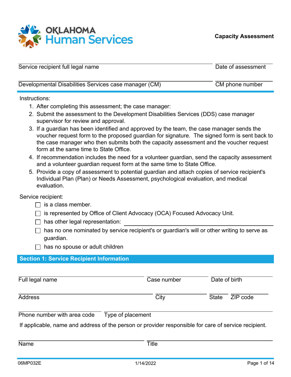 Form 06MP032E Capacity Assessment - Oklahoma, Page 1