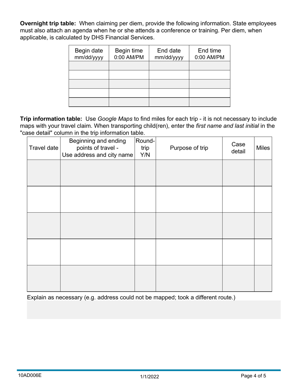 Form 10AD006E (ADM-6) Travel Claim - Oklahoma, Page 4