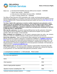 Form 15GR004E (OCA-GR-2) &quot;Notice of Grievance Rights - Minor in DHS Custody&quot; - Oklahoma