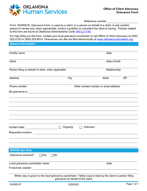 Form 15GR001P Grievance Form - Office of Client Advocacy - Oklahoma