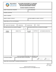RMD Form 2 &quot;Records Transfer Authorization&quot; - Oklahoma