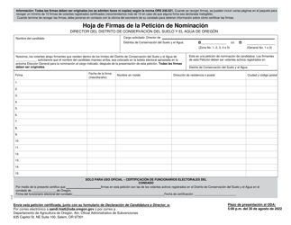Document preview: Swcd Hoja De Firmas De La Peticion De Nominacion - Oregon (Spanish)