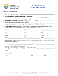 Hemp Seed License Application - Oregon