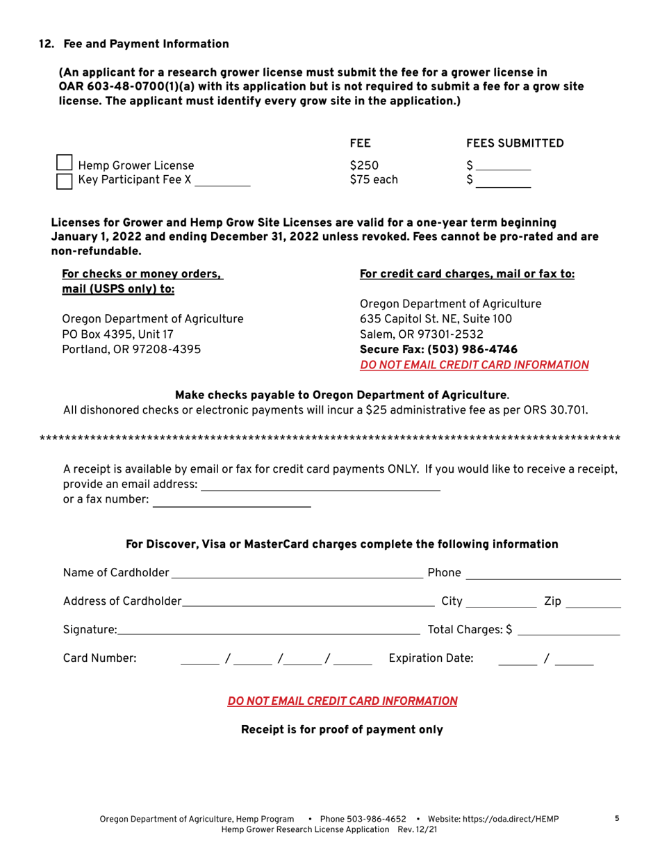 Hemp Grower Research License Application - Oregon, Page 5