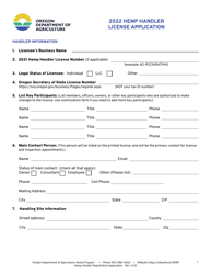 Document preview: Hemp Handler License Application - Oregon, 2022
