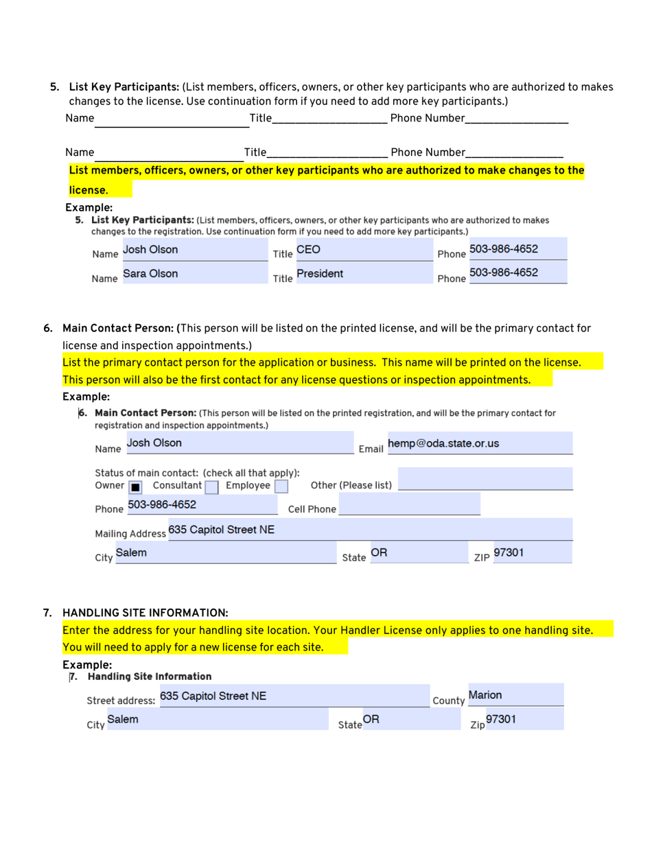 Instructions for Hemp Handler License Application - Oregon, Page 3