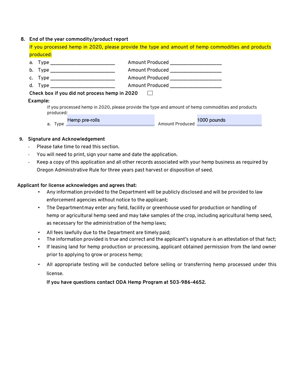 Instructions for Hemp Handler License Application - Oregon, Page 4