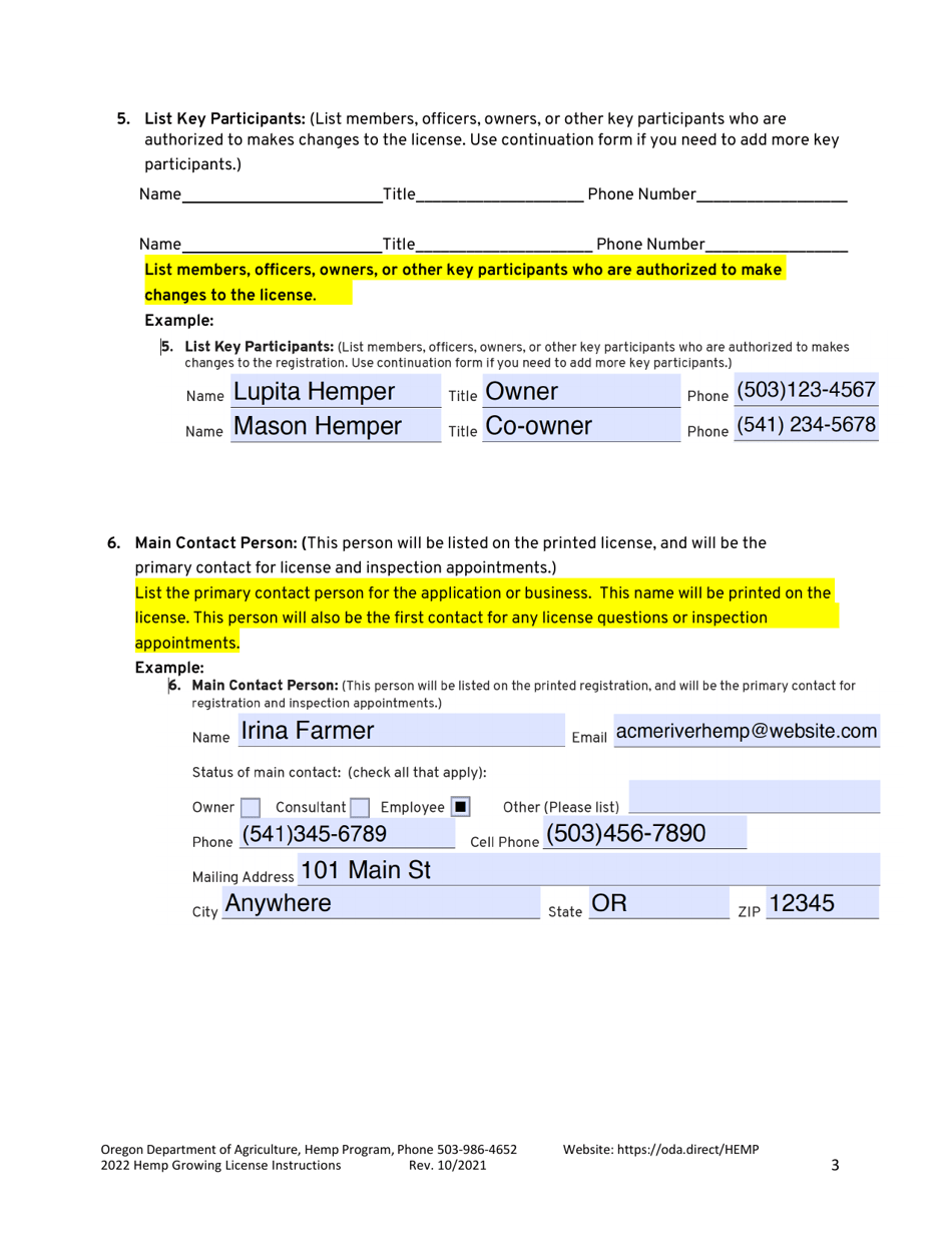 Instructions for Hemp Grower / Grow Site License Application - Oregon, Page 3