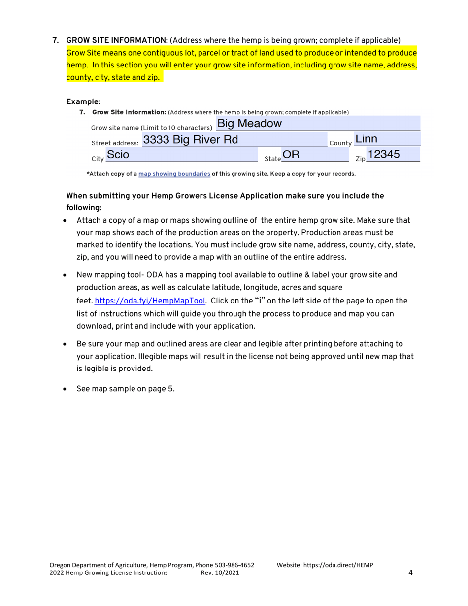 Instructions for Hemp Grower / Grow Site License Application - Oregon, Page 4