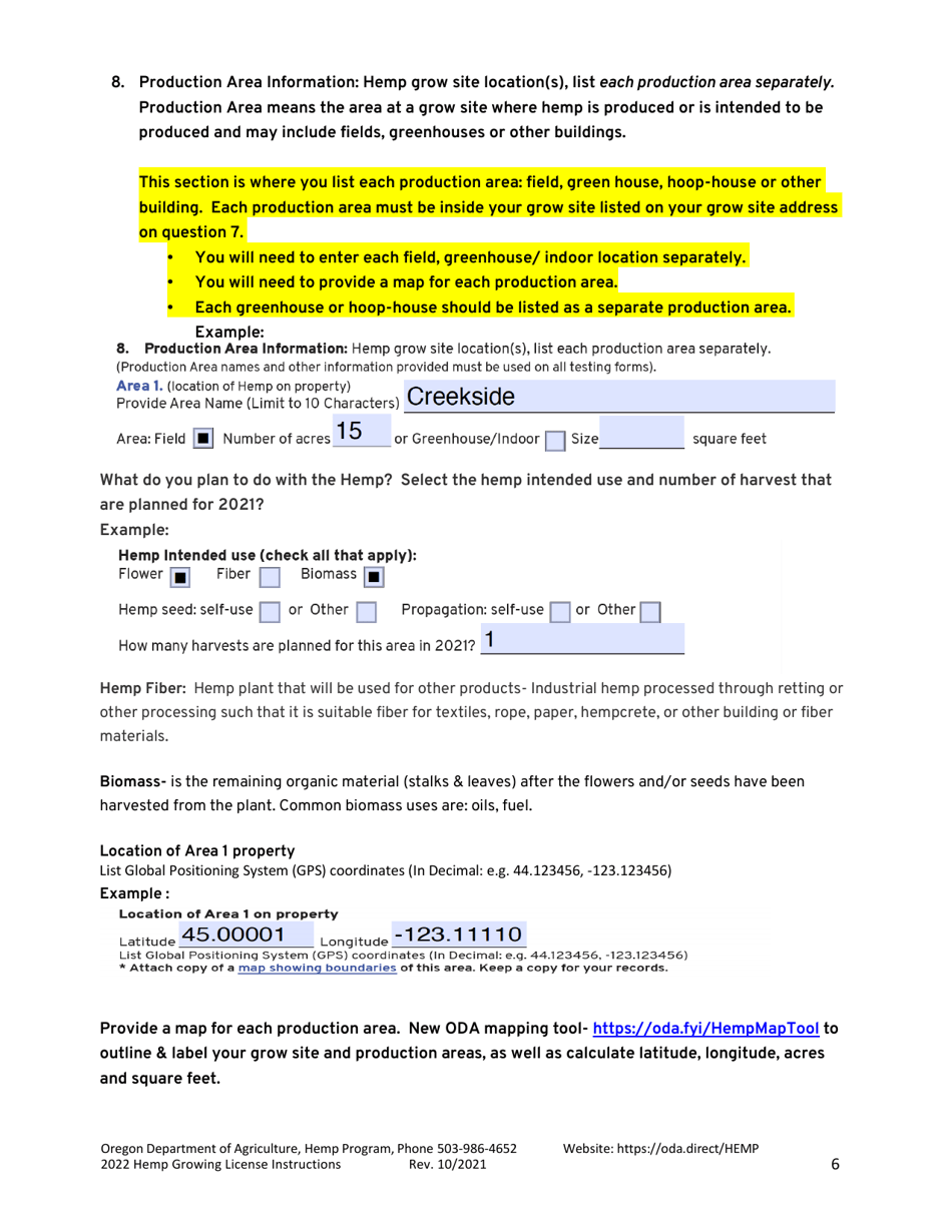 Instructions for Hemp Grower / Grow Site License Application - Oregon, Page 6
